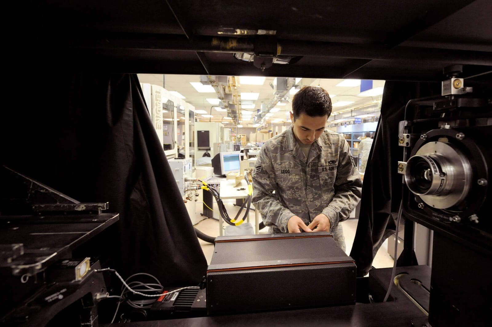 Avionics Test Station, Components, and Electronic Warfare Systems (2A0X1) Airmen at work
