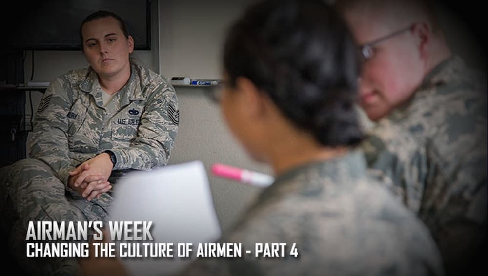 Airmen participating in small group discussion during Airman's Week at JBSA-Lackland