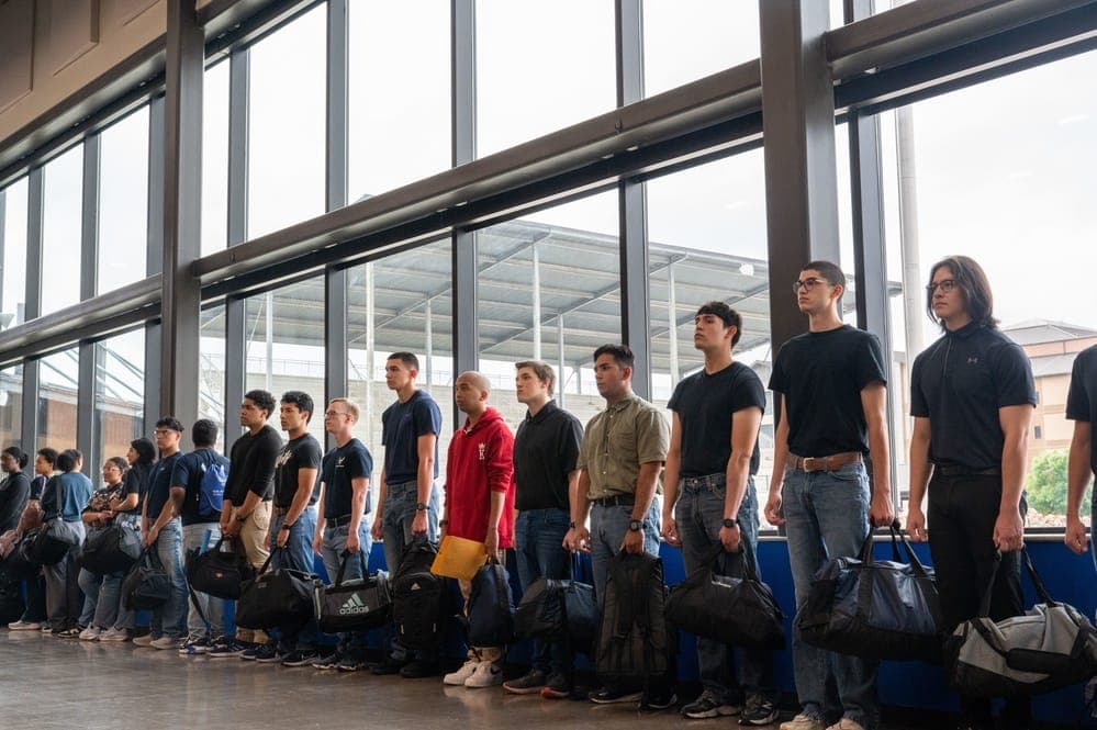 Air Force recruits arriving at Basic Military Training