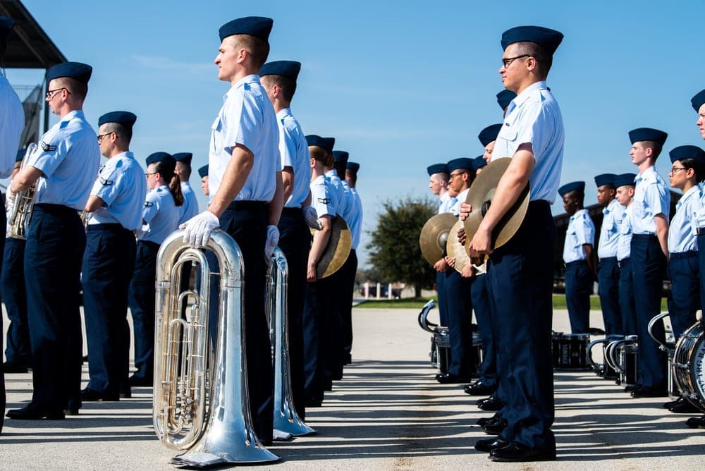 Air Force Band members in ceremonial formation