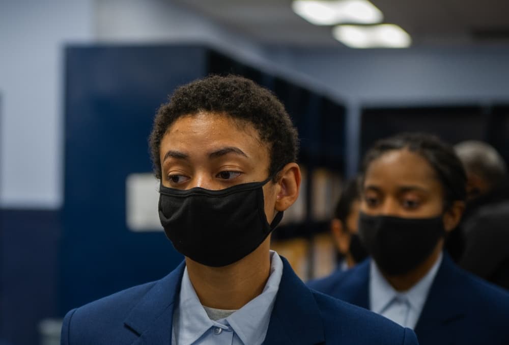 Air Force BMT trainees receiving uniform clothing issue at JBSA-Lackland