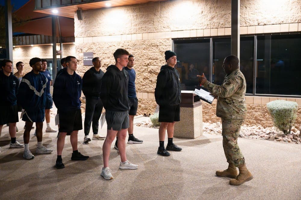 Air National Guard Student Flight members practicing drill movements during a training weekend