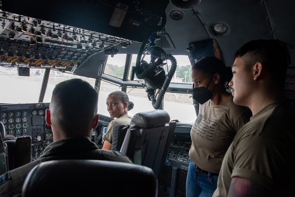 Delayed Entry Program members touring an Air Force base