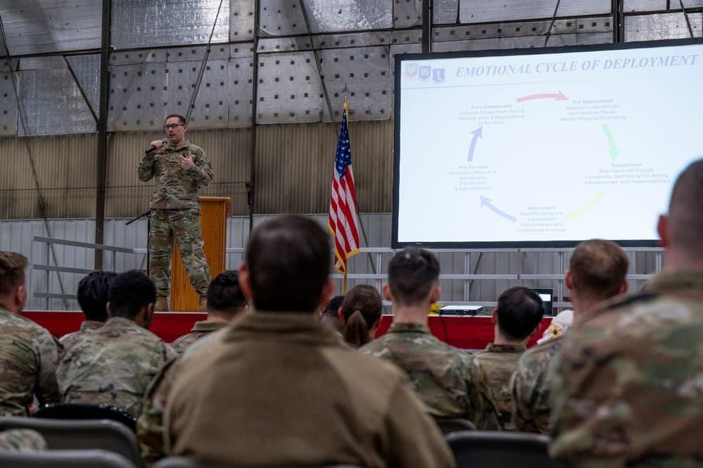 Military family at a pre-deployment readiness briefing