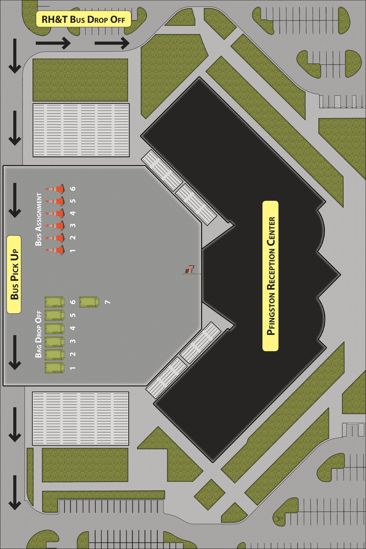 PRC bag-drop and bus pickup map