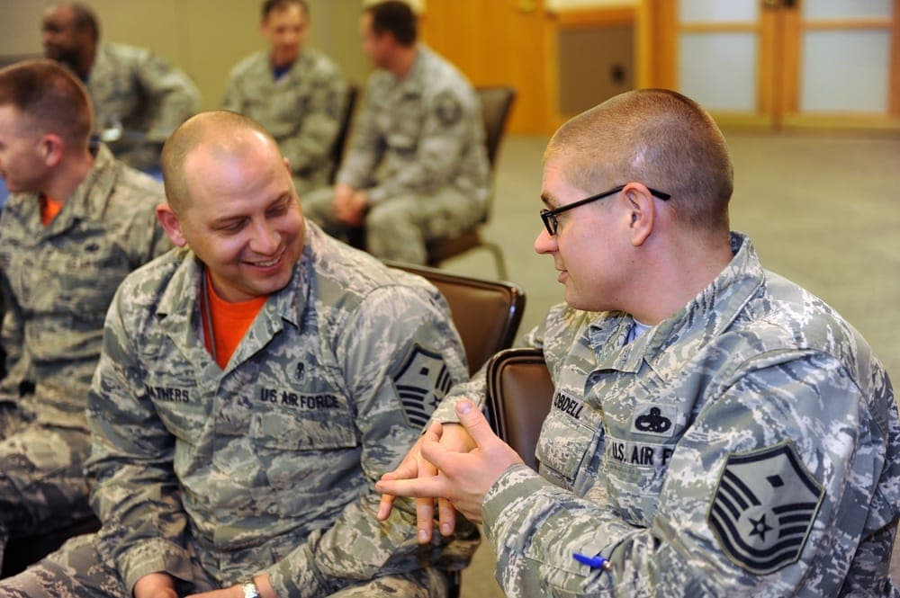 Air Force First Sergeants practicing communication skills during core values training