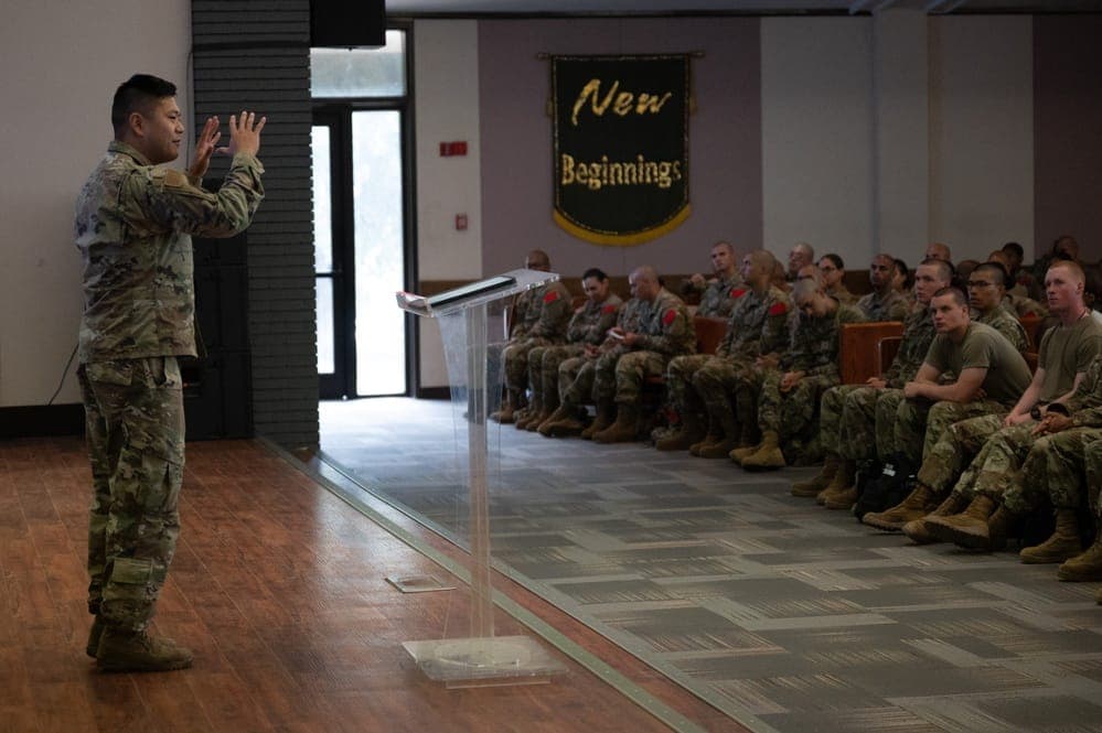 BMT trainees attending a chapel service at JBSA-Lackland