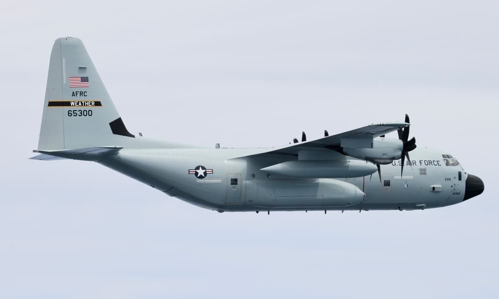 WC-130J aircraft from the 53rd Weather Reconnaissance Squadron on the flight line at Keesler AFB