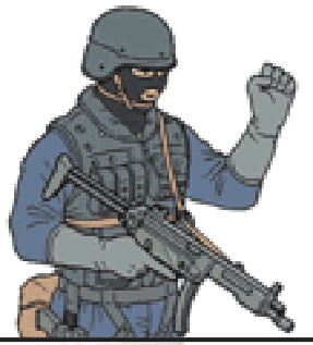 Hand & arm signal — STOP: raised closed fist held at head height.