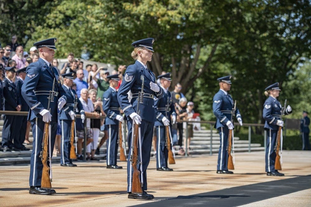 USAF Honor Guard members performing ceremonial duties at Arlington National Cemetery