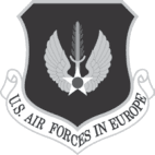 U.S. Air Forces in Europe (USAFE) emblem — silver wings with central sword on black shield